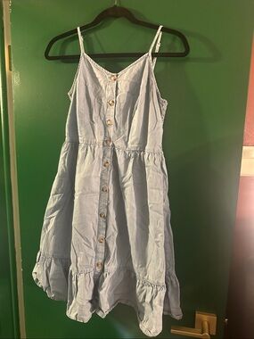 Denim Button-Front Spaghetti Strap Dress